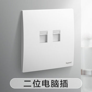 罗格朗开关 插座面板 未莱陶瓷白 二位双电脑超五类 网线电源 86型