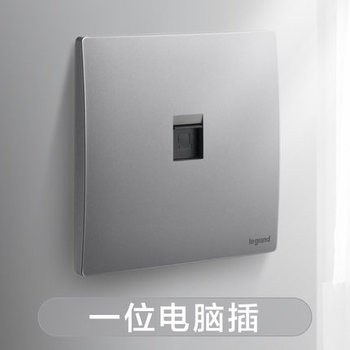 罗格朗开关 插座面板 未莱深砂银 一位单电脑超五类 网线电源 86型