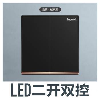 罗格朗开关 二开双控开关面板   逸景碳素黑 86型；带LED灯