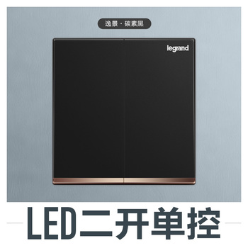 罗格朗开关 二开单控开关面板   逸景碳素黑 86型；带LED灯